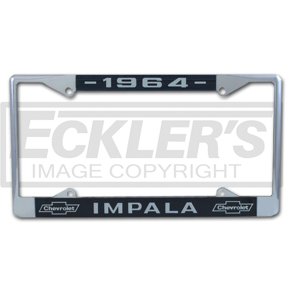 1940 Chevy Chrome License Plate Frame with Chevrolet Bowtie Blue White Script