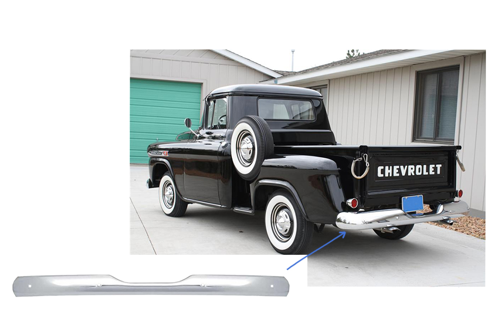1955~1959 Chevy Pickup Truck Bumper Rear Stepside Chrome Metal Dynacorn 1110E