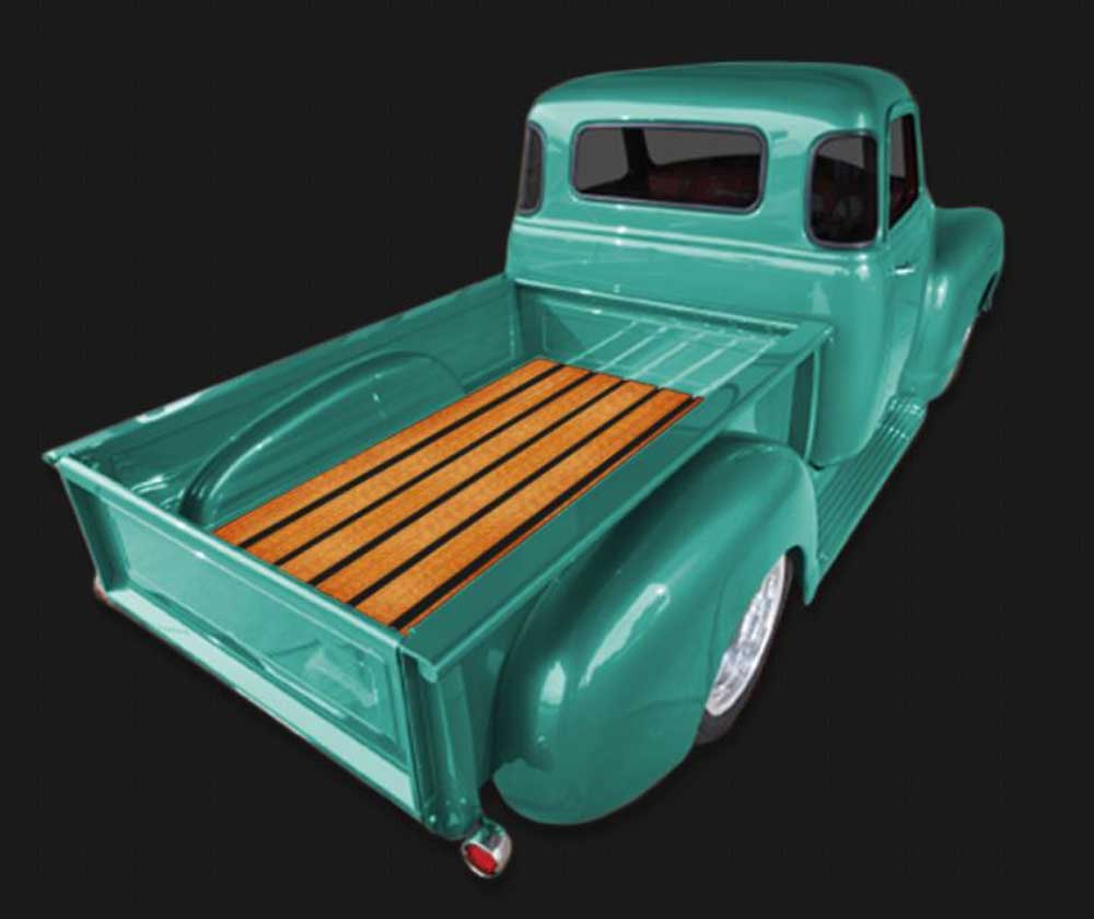 1947 1951E Chevy GMC Short Stepside Bed In A Box Kit With Unfinished Red Oak Polished Stainless Steel Strips And Polished Stainless Steel Hardware