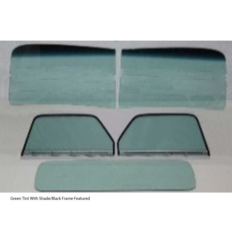1947 1950 Chevy GMC Truck Glass Kit Two Piece Windshield With Standard Rear Glass And Assembled Door Glasses Black Frames Green Tint