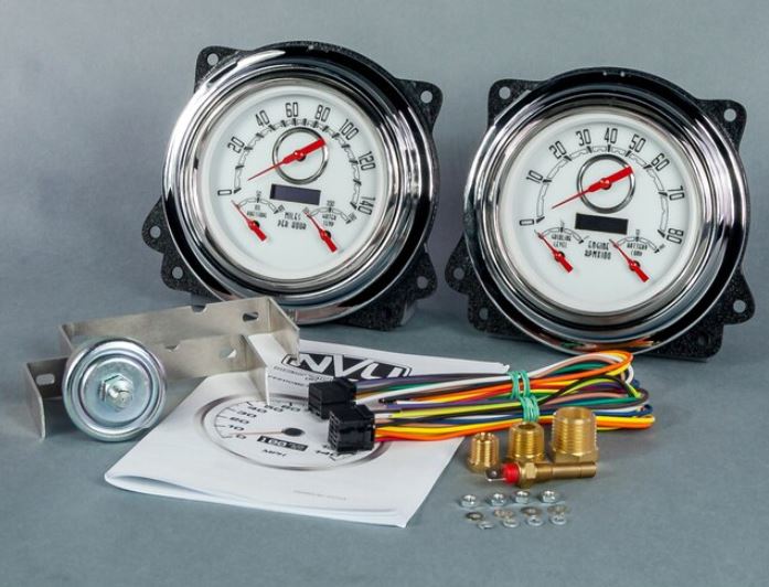 1947 1953 Chevrolet Truck New Vintage USA Woodward Series 2 Gauge Kit 3 in 1 Gauges Programmable 140 MPH Speedometer with Oil Pressure Water Temp Tachometer with Battery and Fuel White