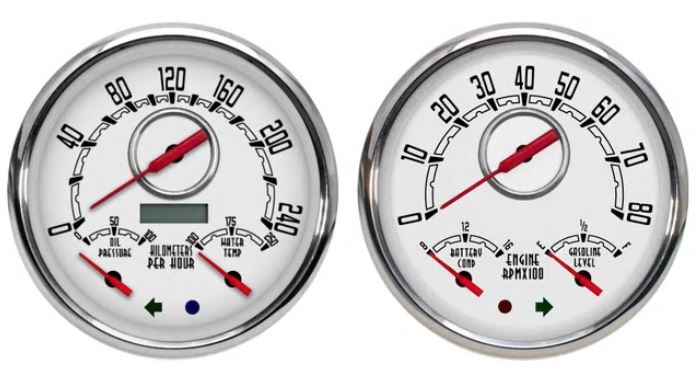 1947 1953 Chevrolet Truck New Vintage USA Woodward Series 2 Gauge Kit 3 in 1 Gauges Programmable 240 KPH Speedometer with Oil Pressure Water Temp Tachometer with Battery and Fuel White
