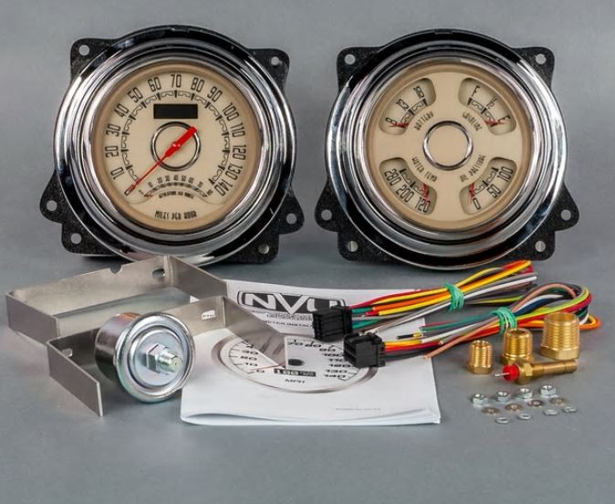 1947 1953 Chevrolet Truck New Vintage USA Woodward Series 2 Gauge Kit Dual Gauge with Programmable 140 MPH Speedometer and Tachometer Quad Gauge with Battery Fuel Water Temp and Oil Pressure Beige