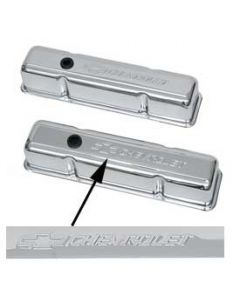 Chevy Valve Covers, Small Block, Tall Design, Chrome, With Chevrolet Script & Bowtie Logo, 1955-1957