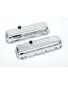 Chevy Valve Covers, Big Block, With Baffle, Tall Design, Chrome, With Chevrolet Script & Bowtie Logo, 1955-1957