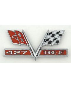 Full Size Chevy Front Fender Flags Emblem, 427ci Turbo-Jet,1966-1967