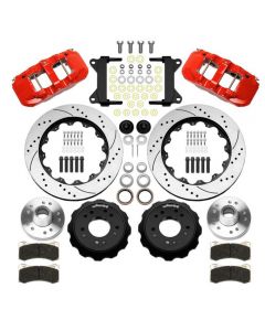 1988-1998 Chevy-GMC C1500 Wilwood AERO6 Front Brake Kit, 5 Lug-6 Piston Red Calipers, 14.25" Drilled And Slotted Rotors-With ABS
