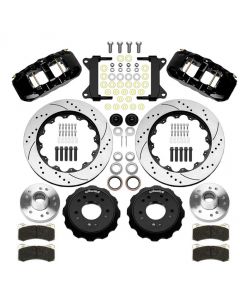 1988-1998 Chevy-GMC C1500 Wilwood AERO6 Front Brake Kit, 5 Lug-6 Piston Black Calipers, 14.25" Rotors, Drilled And Slotted-With ABS
