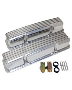 Polished Aluminum Chevy Small Block 283-400 Tall Valve Covers, Full Finned, Without Hole