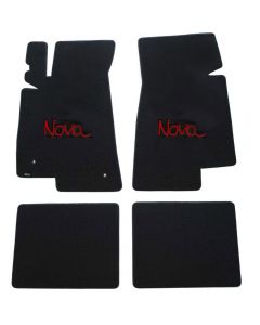 1966-74 Nova Lloyds Ultimat Black Front/Rear Floor Mats With Red Nova Logo