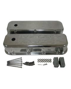 Chevy Big Block Valve Covers, Flamed Polished Aluminum, 1965-1995