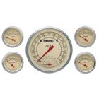 Full Size Chevy Custom Gauge Set, Tan Face, With Brown Lettering, Vintage, Classic Instruments, 1959-1960