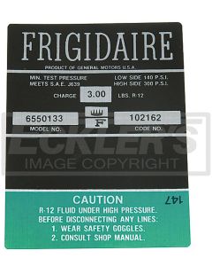 El Camino Air Conditioning Compressor Decal, Frigidaire Air, 1966