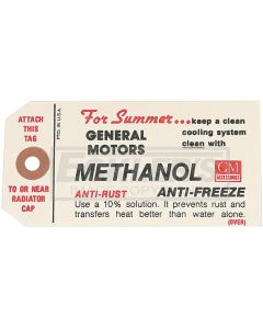 El Camino Engine Compartment Methanol Antifreeze Tag, 1959-1960