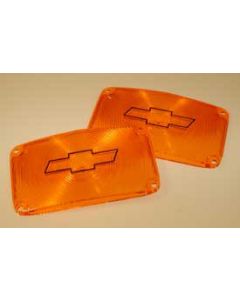Chevy Parking Light Lenses, With Chrome Bowtie Logos, Amber, 1956