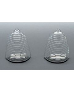 Chevy Taillight Lenses, Clear, With Chrome Bowtie, 1955