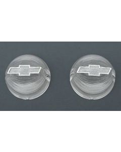 Chevy Taillight Lenses, With Chrome Bowtie, Clear, 1956