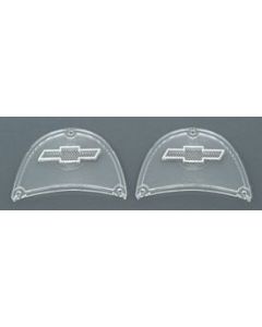 Chevy Taillight Lenses, With Chrome Outline Bowtie Insert, Clear, 1957