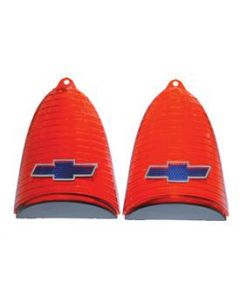 Taillight Lenses,With Chrome Bowtie & Blue Center,1955