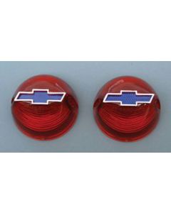 Chevy Taillight Lenses, With Chrome Bowtie Blue Center, 1956