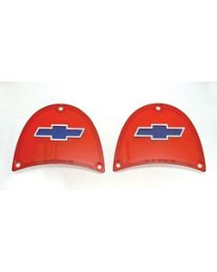 Chevy Taillight Lenses, With Chrome Bowtie & Blue Center, 1957