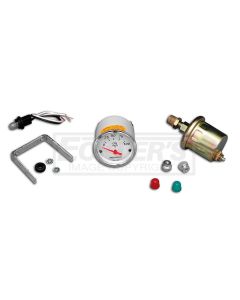 Chevy Custom Oil Pressure Gauge, White Face, With Black Numbers & Orange Needle, AutoMeter, 1955-1957