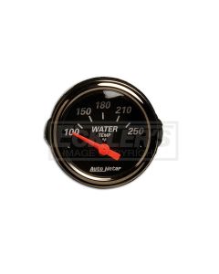 Chevy Custom Water Temperature Gauge, Black Face, With White Numbers & Orange Needle, AutoMeter, 1955-1957