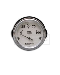 Chevy Custom Oil Pressure Gauge, White Face, With Black Vintage Needle, AutoMeter, 1955-1957