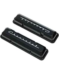 Chevy Truck Valve Covers, Small Block, Black Powder Coated,Aluminum, With Chevrolet Script, 1955-1972