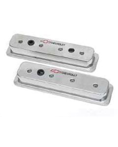Chevy Truck Valve Covers, Small Block, With Baffle, Center Bolt Heads, Polished Aluminum, With Chevrolet Script & Bowtie Logo, 1987-1996