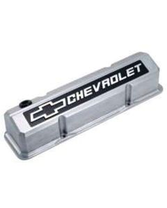 Chevy Truck Valve Covers, Small Block, Polished Aluminum, With Raised Chevrolet Script & Bowtie Logo, 1958-1972