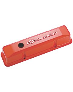 Chevrolet Bowtie Emblem Die-Cast Valve Covers, Raised Emblem, Orange