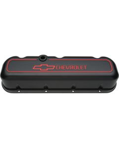 Engine Valve Covers; Tall Style; Die Cast; Black with Bowtie Logo; BB Chevy