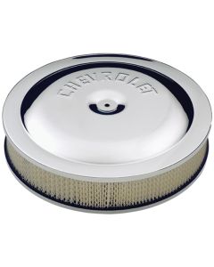 Air Cleaner Kit; Chrome; Embossed Chevy Logo; 14 In. Diameter; With Center Nut