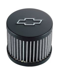 Engine Valve Cover Breather; 3"; Chevy Logo; Push-In Style w/o Hood; Blk Crinkle