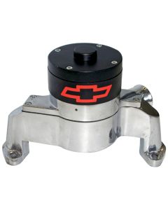 Electric Engine Water Pump; Aluminum; Polished with Bowtie Logo; Fits SB Chevy