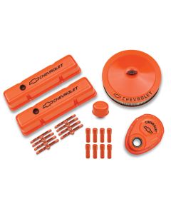 Engine Dress-Up Kit; Orange w/Black Bowtie Logo; Fits SB Block Chevy Engines