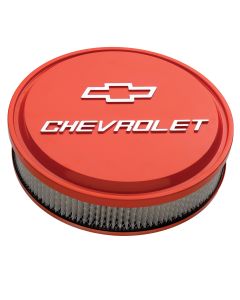 14" Air Cleaner Kit; Aluminum; Chevy Orange; Raised Chevy and Bowtie Emblems