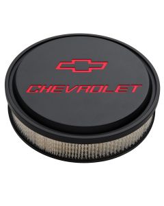 14" Air Cleaner Kit; Aluminum; Black Crinkle; Recessed Chevy and Bowtie Emblems