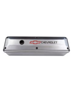 Engine Valve Cover; 2-Piece Tall Style; Die Cast; Polish w/Bowtie Logo; SB Chevy