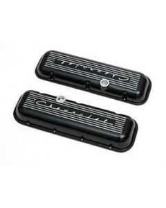Chevy Aluminum Valve Covers, Black Powder Coated, With Chevrolet Script, Big Block, 1955-1957