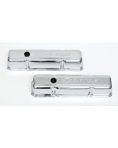 Chevy Valve Covers, Small Block, With Baffle, Tall Design, Chrome, With Chevrolet Script & Bowtie Logo, 1955-1957
