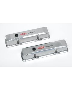 Chevy Valve Covers, Small Block, With Baffle, Tall Design, Polished Aluminum, With Chevrolet Script & Bowtie Logo, 1955-1957