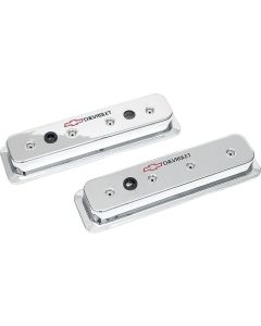 Chevy Valve Covers, Small Block, With Baffle, Center Bolt Heads, Chromed Aluminum, With Chevrolet Script & Bowtie Logo,1955-1957