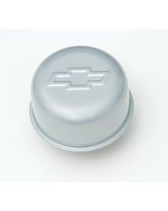 Chevy Valve Cover Breather, Gray, Push-In Style, With Bowtie Logo, 1955-1957