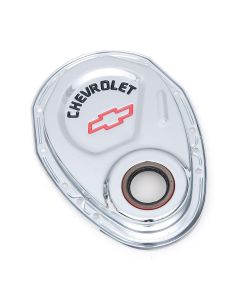 Chevy Timing Chain Cover, Small Block, Chrome, With Chevrolet Script & Bowtie Logo, 1955-1957
