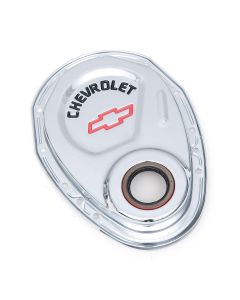Chevy Timing Chain Cover, Small Block, Chrome, With Chevrolet Script & Bowtie Logo, 1955-1957