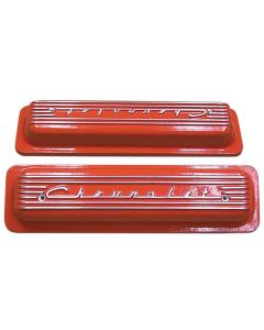 Chevy Valve Covers, Classic-Style, Aluminum, Orange, 1955-1957