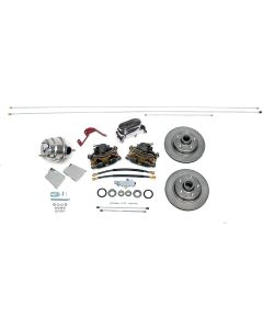 Chevy Complete Power Front Disc Brake Kit, For Dropped Spindles, With Chrome Booster & Chrome Master Cylinder, 1955-1957