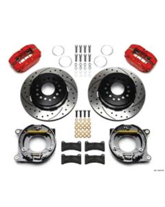 Chevy Disc Brake Kit, With Drilled And Slotted Rotors And Red Powder Coated Calipers, Rear, 11", Wilwood, 1955-1957